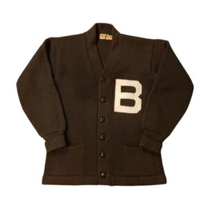 40's Vintage Brown University Letterman Knit Cardigan Sweater (See Measurements)